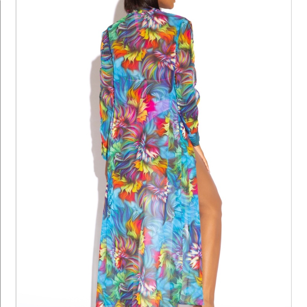 Floral abstract print long open sleeve coverup - Picture 2 of 10